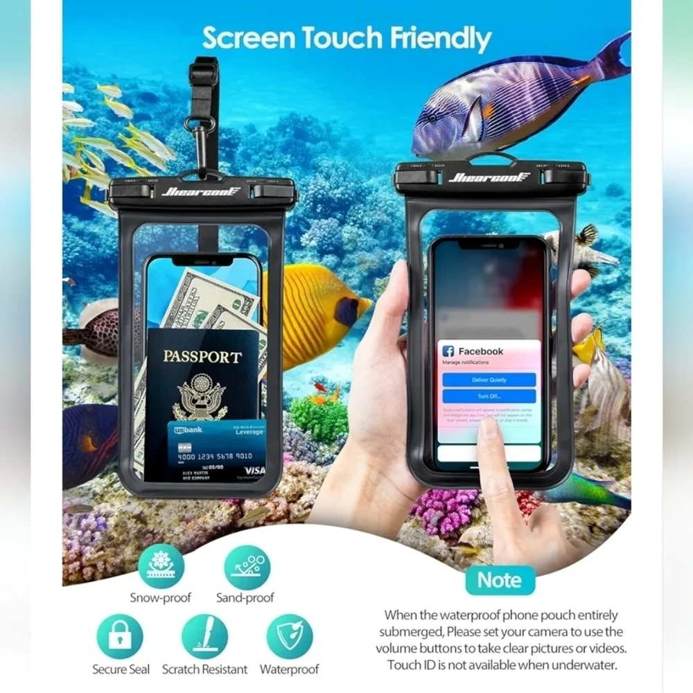 🩷 3/$15 Hiearcool Set of 2 Waterproof Phone Pouches, Black and Blue, 8.3